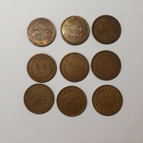 Assorted Amusement Gaming Arcade Tokens Car Wash Tom E Tiger Eagle 9 ct - Picture 1 of 2
